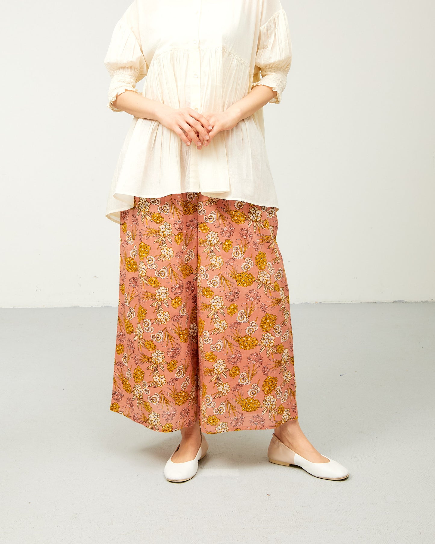 80s Voile Hand-printing Flower Pants 2602GH-0707/ LILOU&LILY ﾘﾙｱﾝﾄﾞﾘﾘｰ