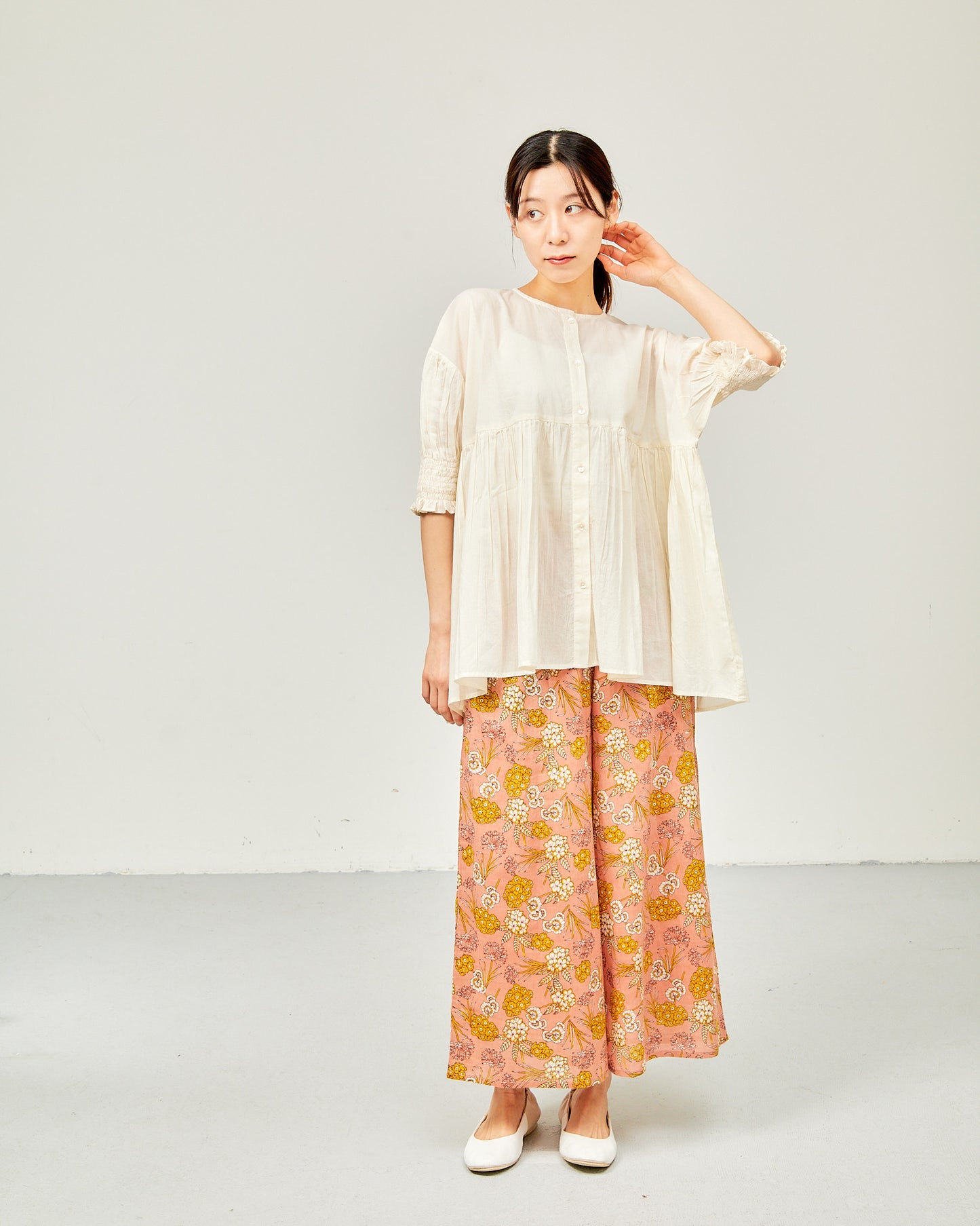 80s Voile Hand-printing Flower Pants 2602GH-0707/ LILOU&LILY ﾘﾙｱﾝﾄﾞﾘﾘｰ