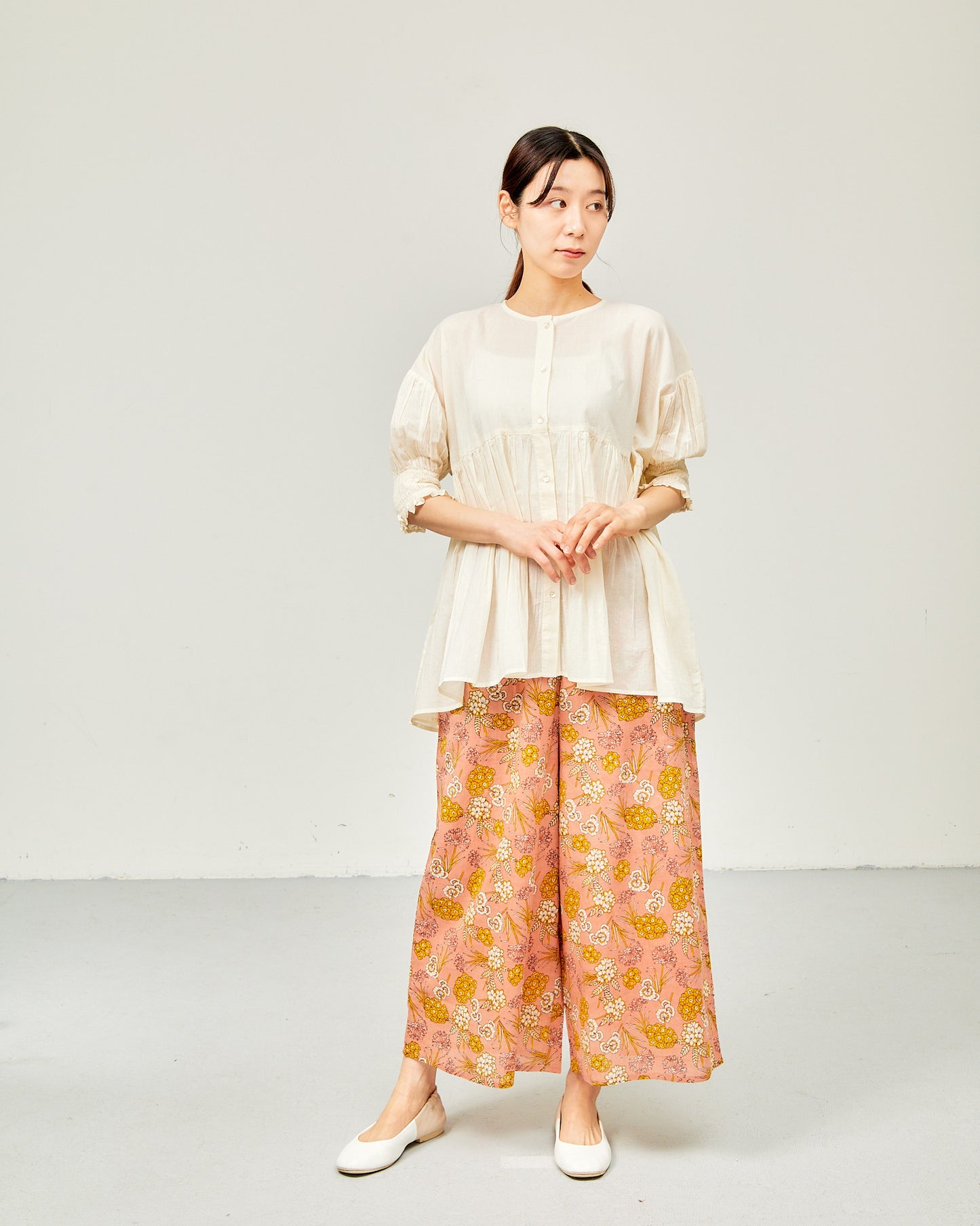 80s Voile Hand-printing Flower Pants 2602GH-0707/ LILOU&LILY ﾘﾙｱﾝﾄﾞﾘﾘｰ