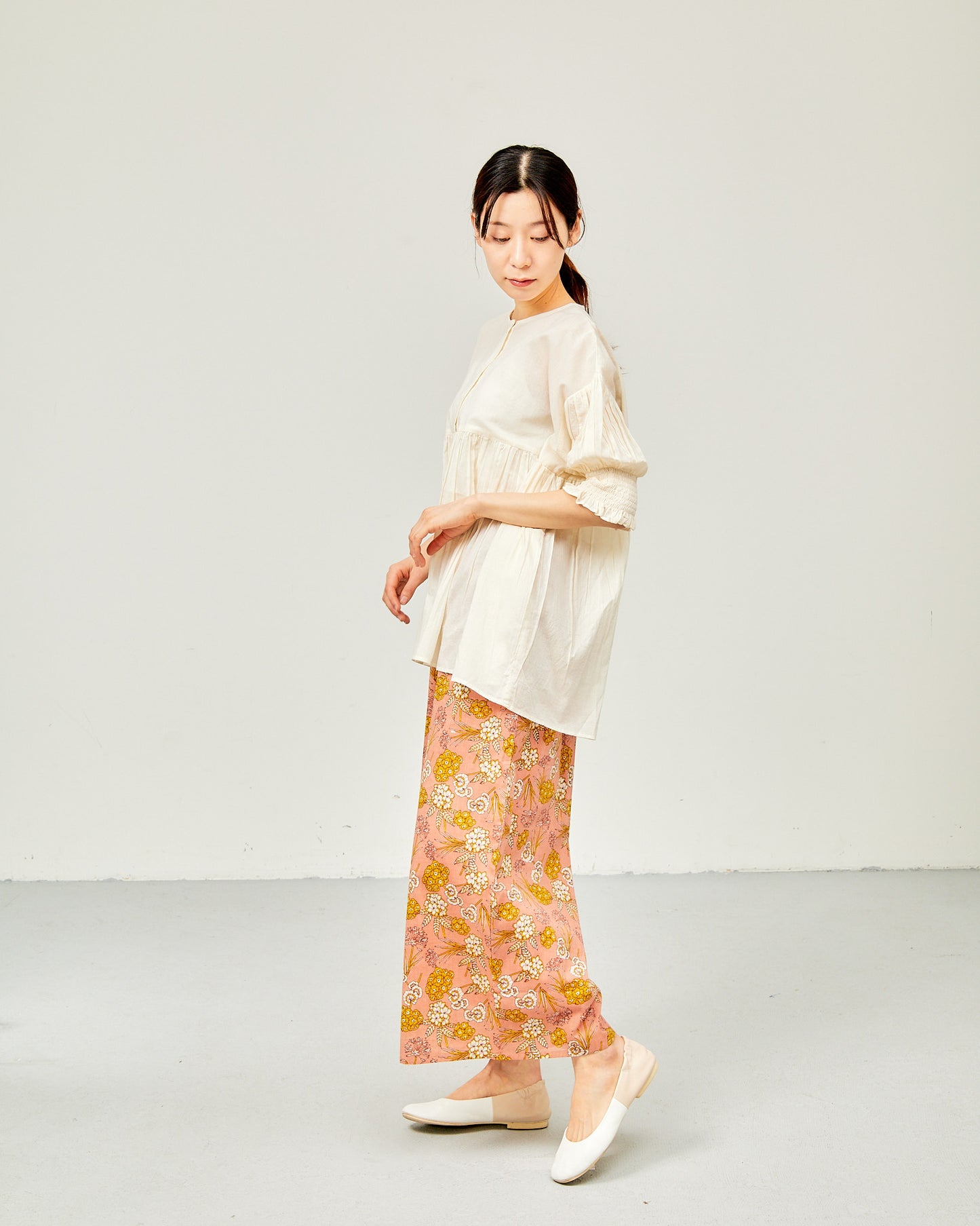 80s Voile Hand-printing Flower Pants 2602GH-0707/ LILOU&LILY ﾘﾙｱﾝﾄﾞﾘﾘｰ