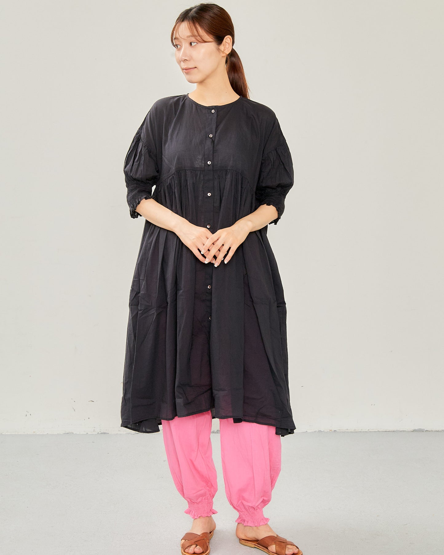 Indian Voile Gather One-Piece Dress 2602GH-0703/ LILOU&LILY ﾘﾙｱﾝﾄﾞﾘﾘｰ