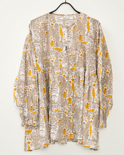 80's Voile Hand printing Tiger SMOCKING SHIRTS 2601GH-0503 / LILOU&LILY ﾘﾙｱﾝﾄﾞﾘﾘｰ