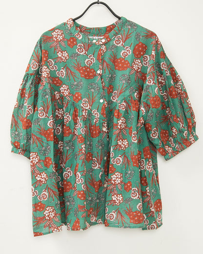 80s Voile Hand-printing Flower  2way Gather Blouses 2602GH-0705/ LILOU&LILY ﾘﾙｱﾝﾄﾞﾘﾘｰ