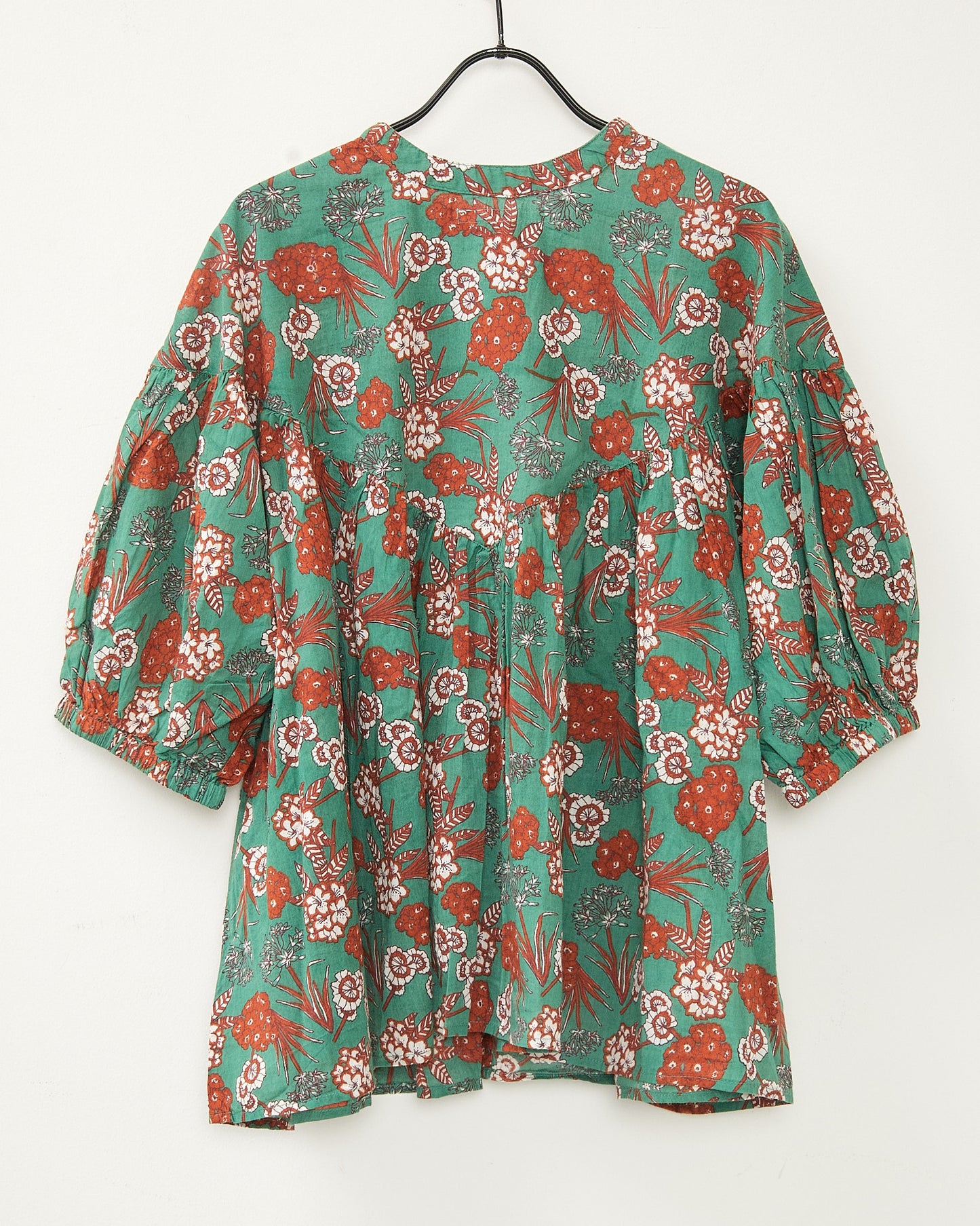 80s Voile Hand-printing Flower  2way Gather Blouses 2602GH-0705/ LILOU&LILY ﾘﾙｱﾝﾄﾞﾘﾘｰ