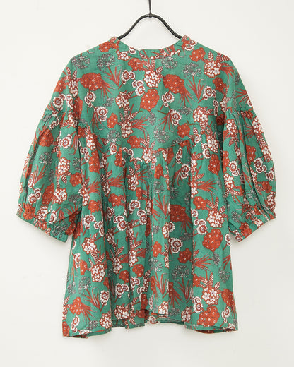 80s Voile Hand-printing Flower  2way Gather Blouses 2602GH-0705/ LILOU&LILY ﾘﾙｱﾝﾄﾞﾘﾘｰ