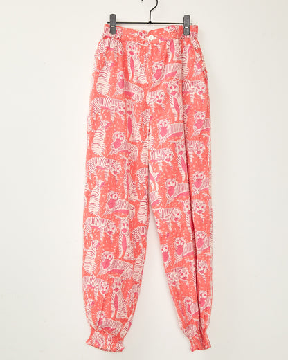 80s Voile Hand-printing Tiger  SMOCKING PANTS 2601GH-0505/ LILOU&LILY ﾘﾙｱﾝﾄﾞﾘﾘｰ