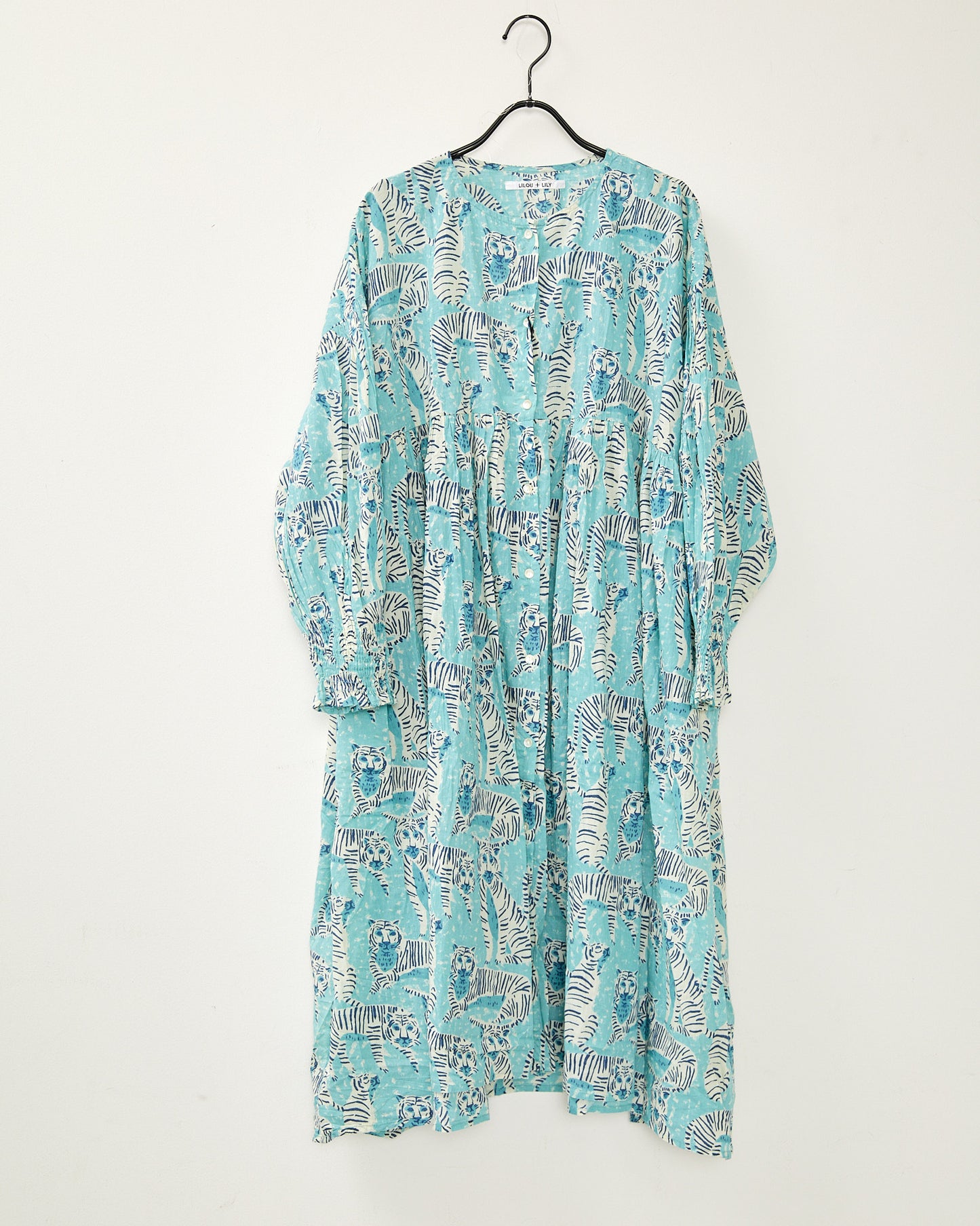 80s Voile Hand-printing Tiger  SMOCKING TUNIC 2601GH-0504/ LILOU&LILY ﾘﾙｱﾝﾄﾞﾘﾘｰ