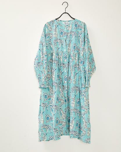 80s Voile Hand-printing Tiger  SMOCKING TUNIC 2601GH-0504/ LILOU&LILY ﾘﾙｱﾝﾄﾞﾘﾘｰ