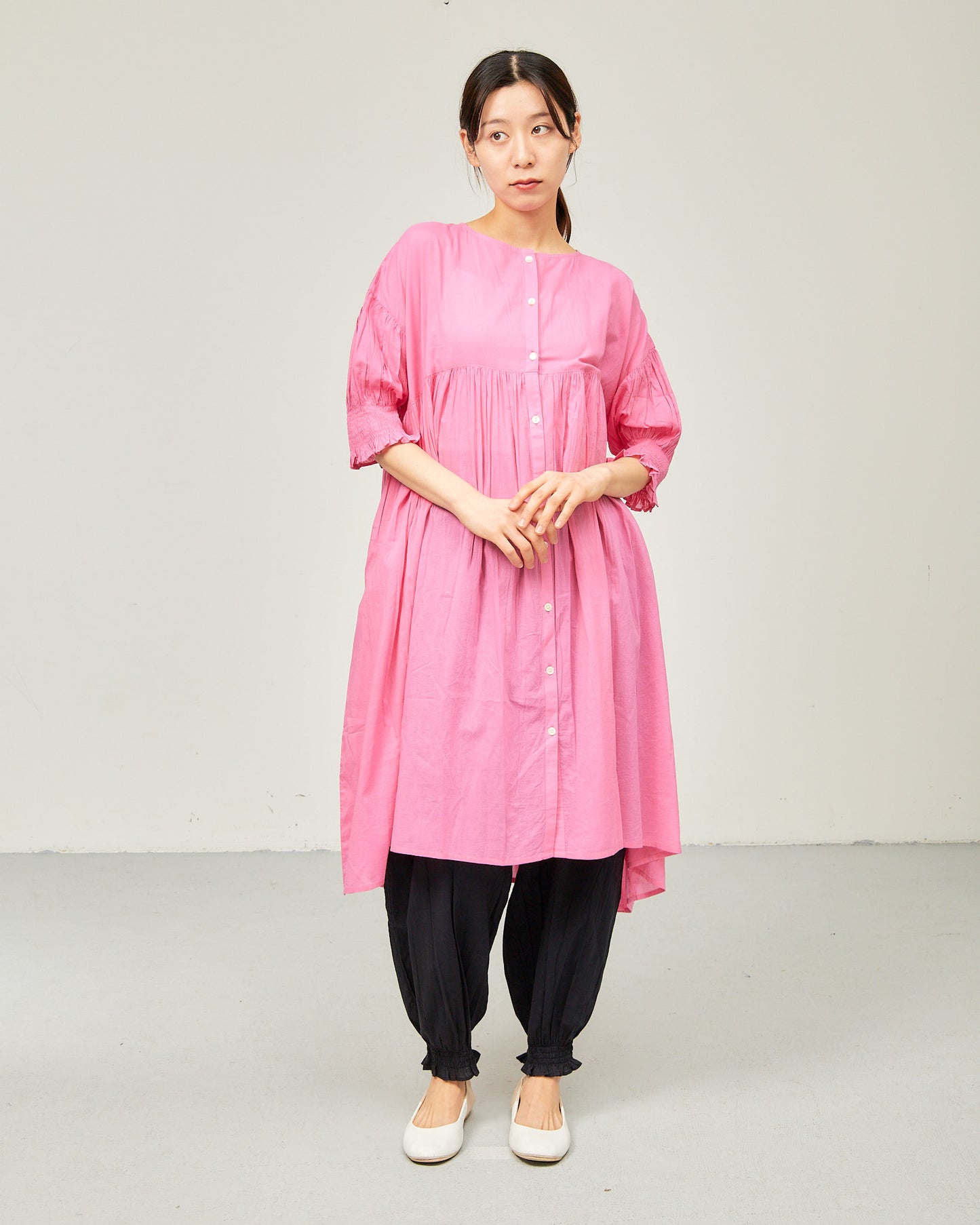 Indian Voile Gather One-Piece Dress 2602GH-0703/ LILOU&LILY ﾘﾙｱﾝﾄﾞﾘﾘｰ