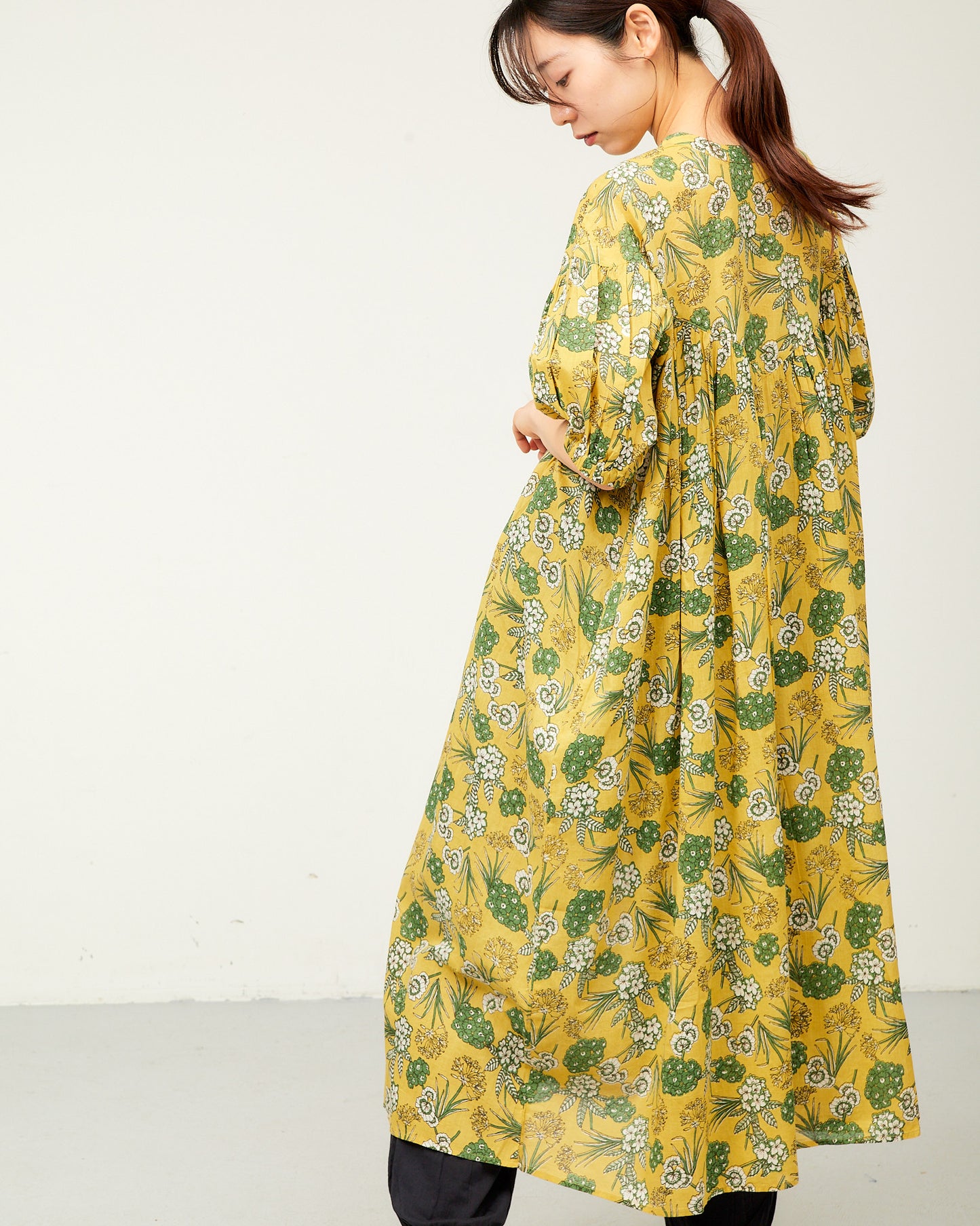80s Voile Hand-printing Flower 2way Gather One-Piece Dress 2602GH-0706/ LILOU&LILY ﾘﾙｱﾝﾄﾞﾘﾘｰ