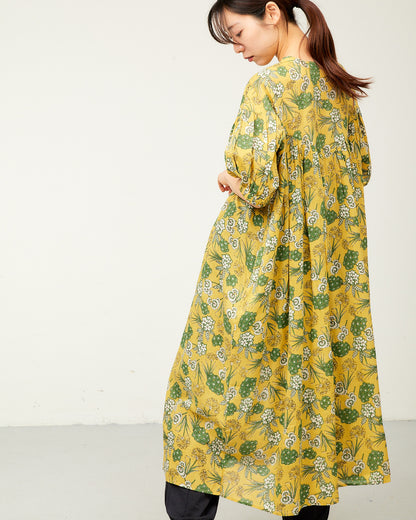 80s Voile Hand-printing Flower 2way Gather One-Piece Dress 2602GH-0706/ LILOU&LILY ﾘﾙｱﾝﾄﾞﾘﾘｰ
