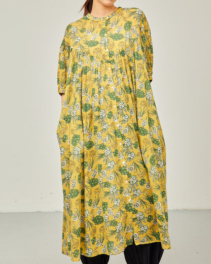 80s Voile Hand-printing Flower 2way Gather One-Piece Dress 2602GH-0706/ LILOU&LILY ﾘﾙｱﾝﾄﾞﾘﾘｰ