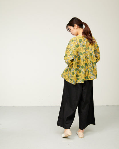 80s Voile Hand-printing Flower  2way Gather Blouses 2602GH-0705/ LILOU&LILY ﾘﾙｱﾝﾄﾞﾘﾘｰ