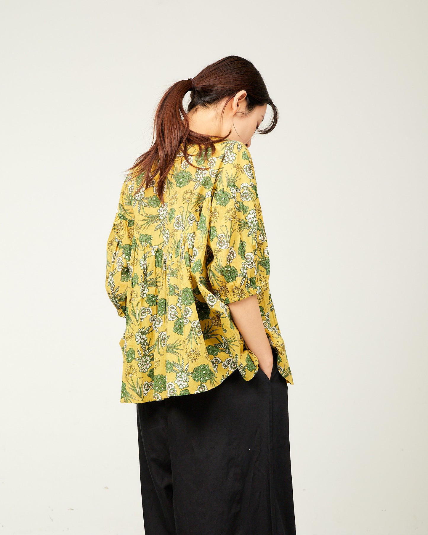 80s Voile Hand-printing Flower  2way Gather Blouses 2602GH-0705/ LILOU&LILY ﾘﾙｱﾝﾄﾞﾘﾘｰ