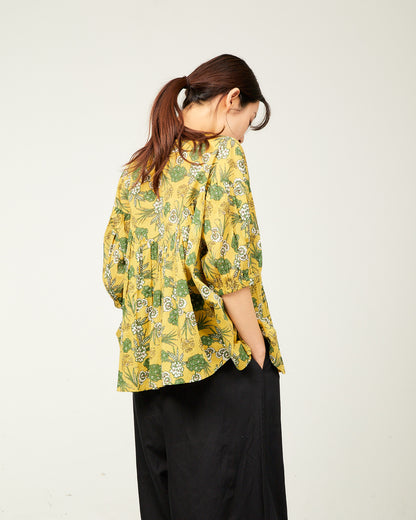 80s Voile Hand-printing Flower  2way Gather Blouses 2602GH-0705/ LILOU&LILY ﾘﾙｱﾝﾄﾞﾘﾘｰ