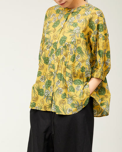 80s Voile Hand-printing Flower  2way Gather Blouses 2602GH-0705/ LILOU&LILY ﾘﾙｱﾝﾄﾞﾘﾘｰ