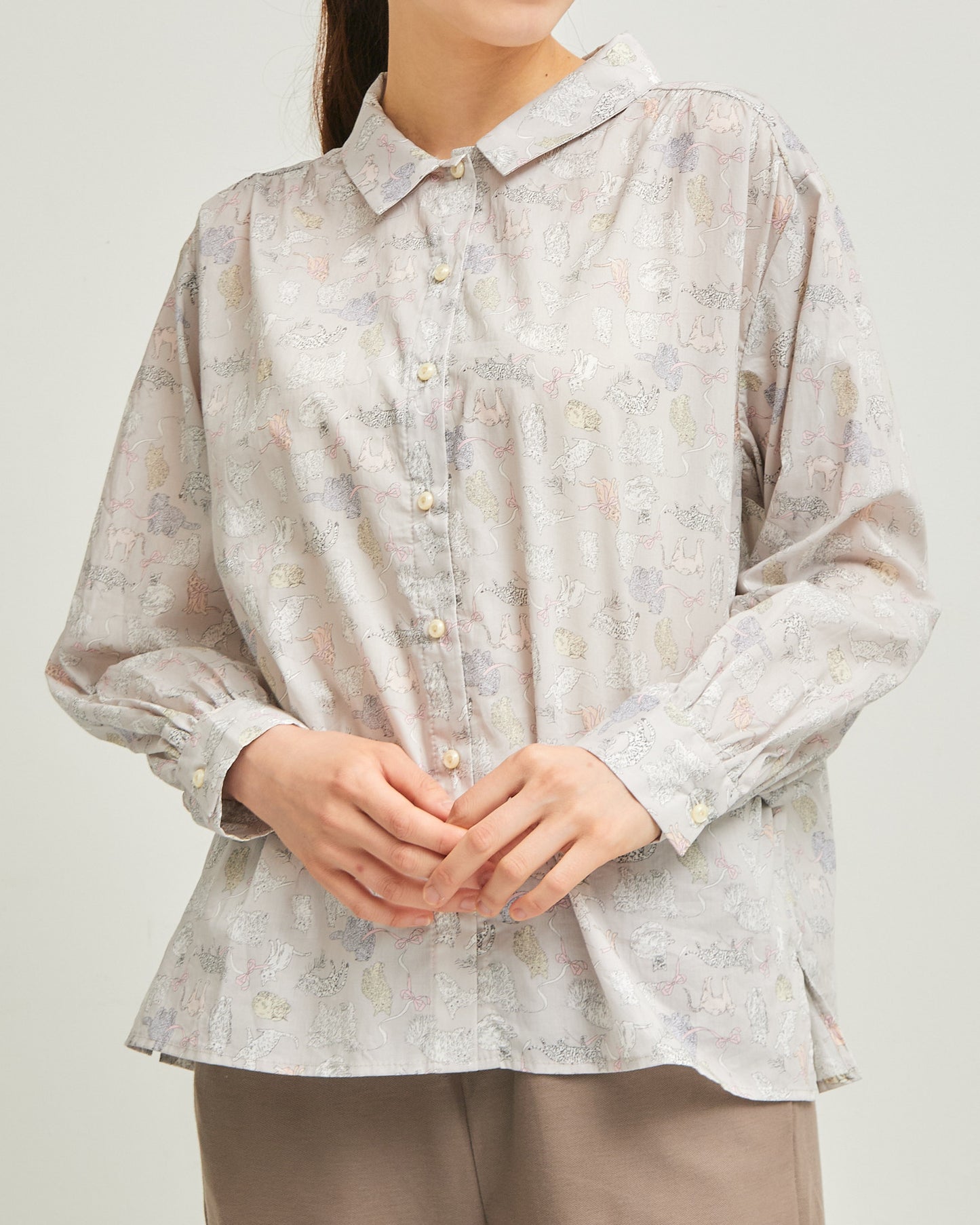 〈LIBERTY〉タナローン~限定カプセルコレクション~ 猫柄シャツ 2507YJ-1001 /LILOU&LILY ﾘﾙｱﾝﾄﾞﾘﾘｰ