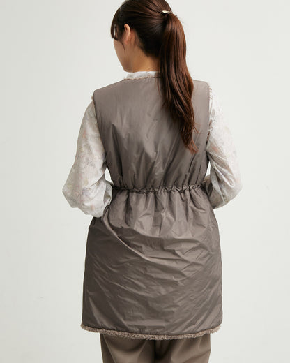 LILOU+LILY BOA/NYLON REVERSIBLE LONG VEST 2507YJ-1114