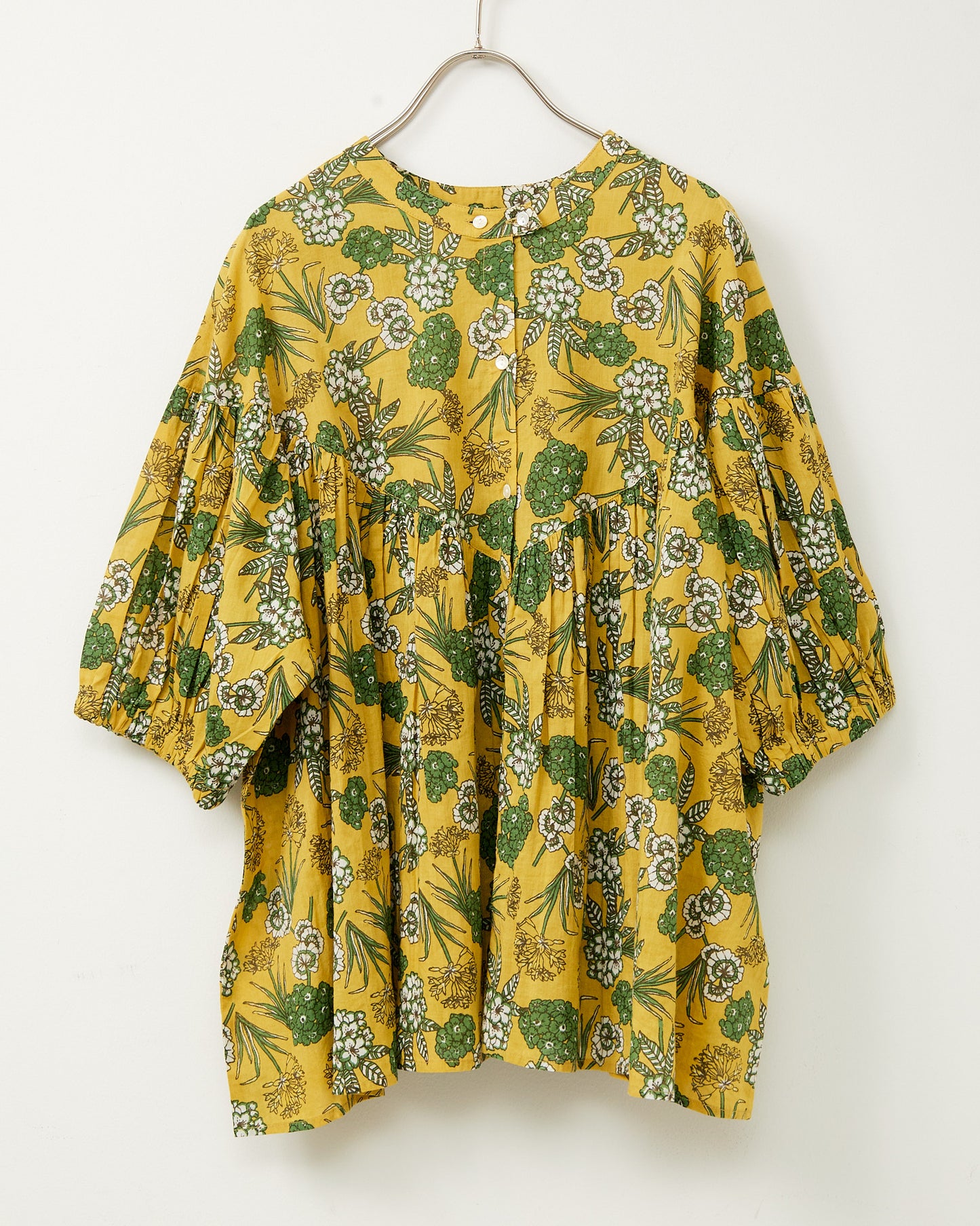 80s Voile Hand-printing Flower  2way Gather Blouses 2602GH-0705/ LILOU&LILY ﾘﾙｱﾝﾄﾞﾘﾘｰ