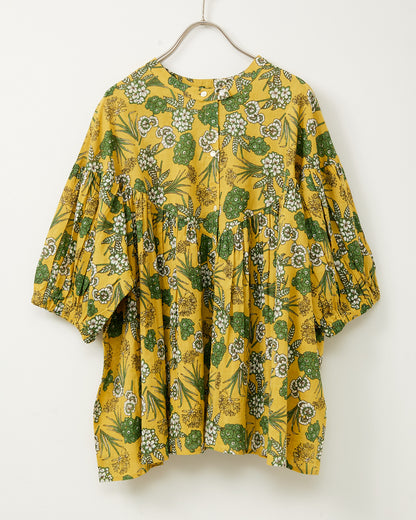 80s Voile Hand-printing Flower  2way Gather Blouses 2602GH-0705/ LILOU&LILY ﾘﾙｱﾝﾄﾞﾘﾘｰ