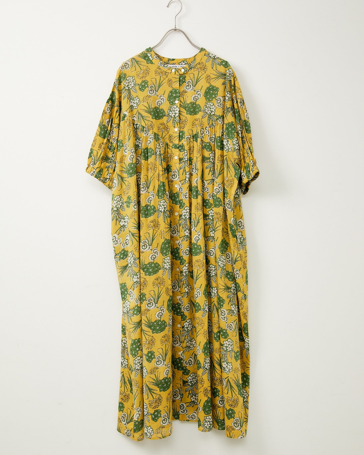 80s Voile Hand-printing Flower 2way Gather One-Piece Dress 2602GH-0706/ LILOU&LILY ﾘﾙｱﾝﾄﾞﾘﾘｰ