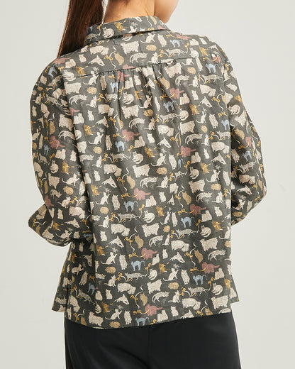 〈LIBERTY〉タナローン~限定カプセルコレクション~ 猫柄シャツ 2507YJ-1001 /LILOU&LILY ﾘﾙｱﾝﾄﾞﾘﾘｰ