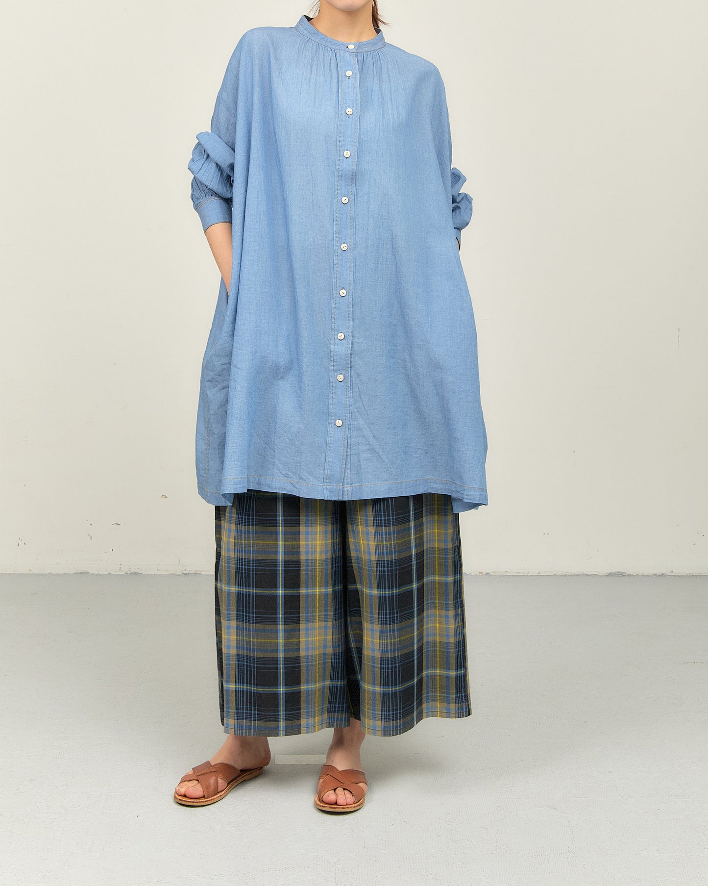 2.5OZ GAUZE DENIM FRENCH WORK ONE-PIECE DRESS AH602-0709 / ALLHOURS ｵｰﾙｱﾜｰｽﾞ
