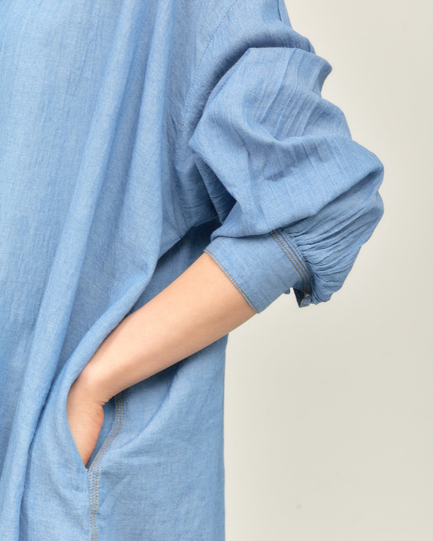 2.5OZ GAUZE DENIM FRENCH WORK ONE-PIECE DRESS AH602-0709 / ALLHOURS ｵｰﾙｱﾜｰｽﾞ