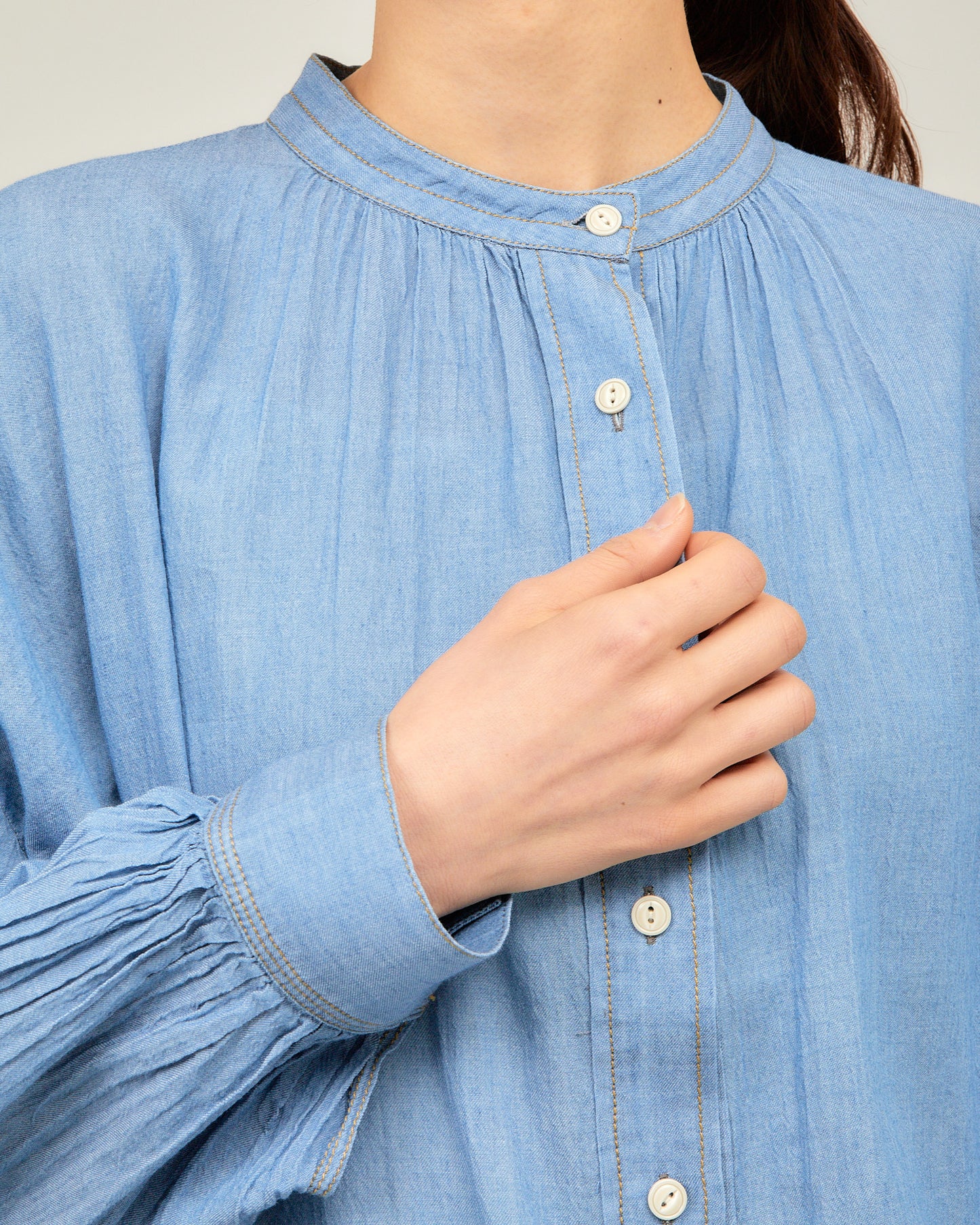 2.5OZ GAUZE DENIM FRENCH WORK ONE-PIECE DRESS AH602-0709 / ALLHOURS ｵｰﾙｱﾜｰｽﾞ