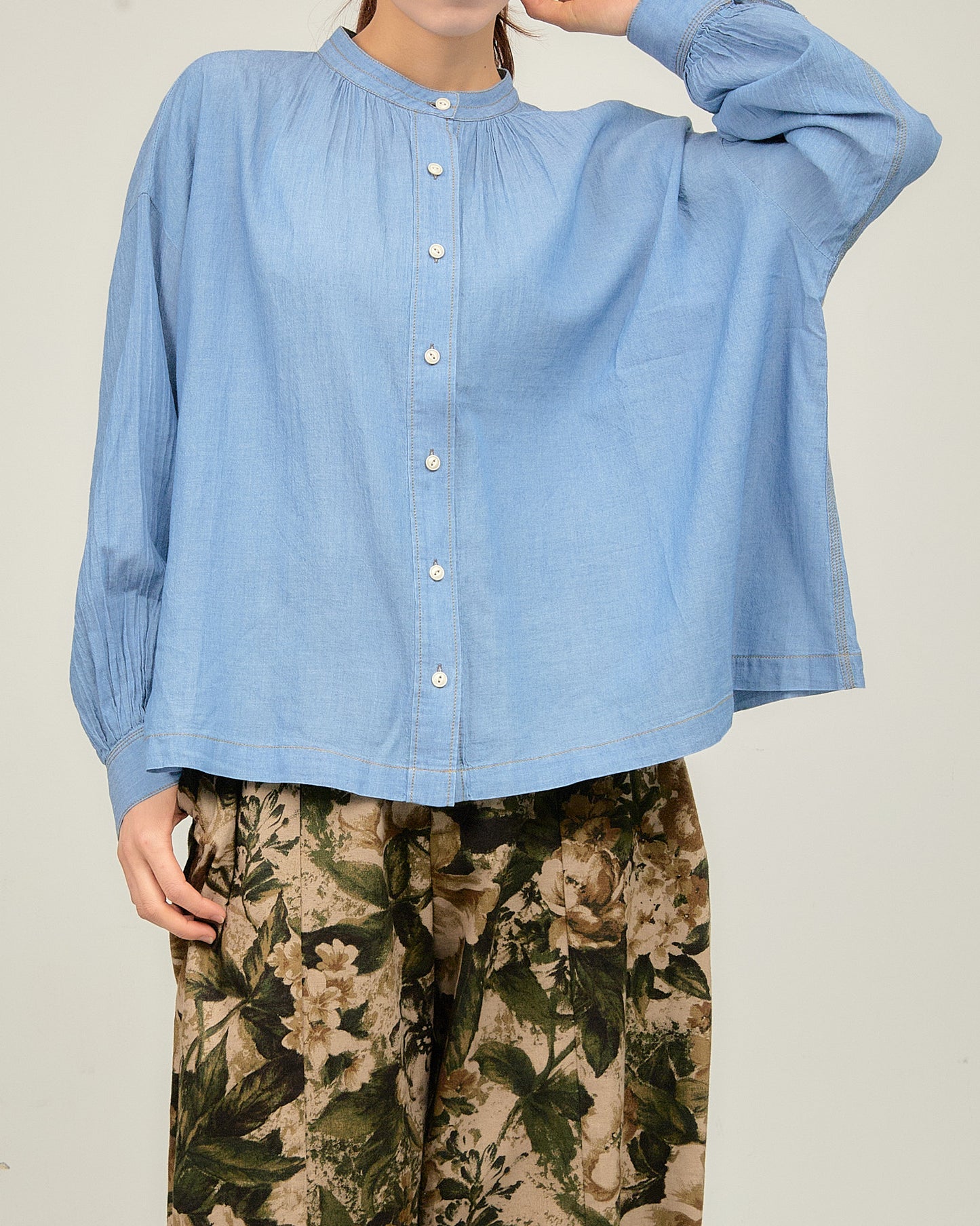 2.5OZ GAUZE DENIM FRENCH WORK SHIRTS AH602-0708 / ALLHOURS ｵｰﾙｱﾜｰｽﾞ