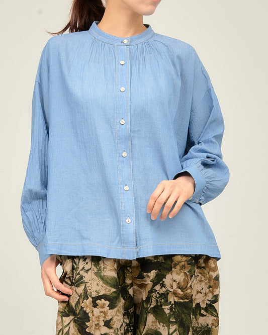 2.5OZ GAUZE DENIM FRENCH WORK SHIRTS AH602-0708 / ALLHOURS ｵｰﾙｱﾜｰｽﾞ