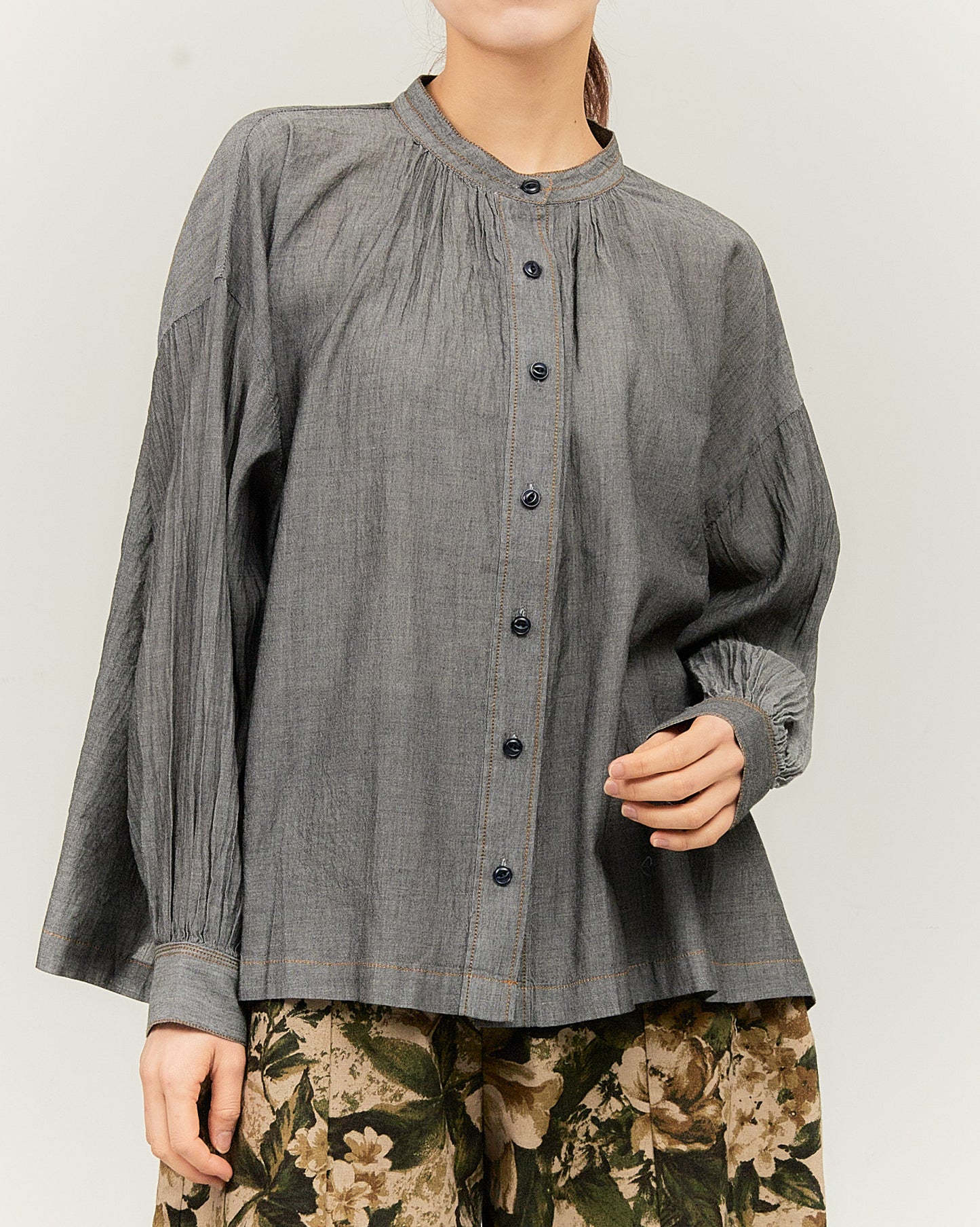 2.5OZ GAUZE DENIM FRENCH WORK SHIRTS AH602-0708 / ALLHOURS ｵｰﾙｱﾜｰｽﾞ