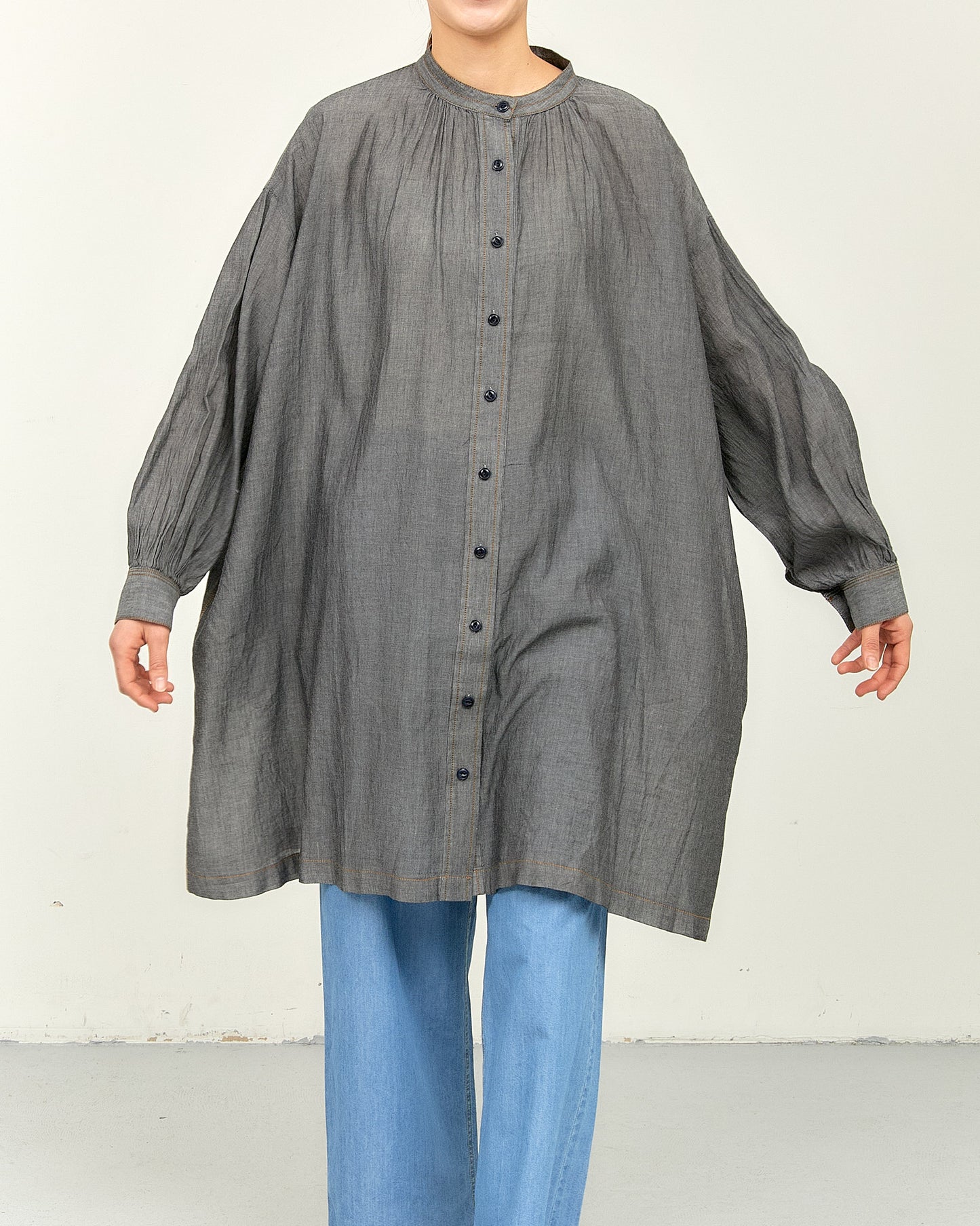 2.5OZ GAUZE DENIM FRENCH WORK ONE-PIECE DRESS AH602-0709 / ALLHOURS ｵｰﾙｱﾜｰｽﾞ