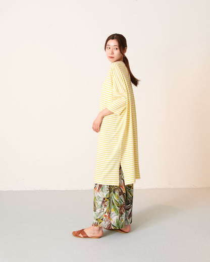LILOU+LILY 30/1BORDER 6TH SLEEVE TEE ONE-PIECE DRESS 2501TS-0520
