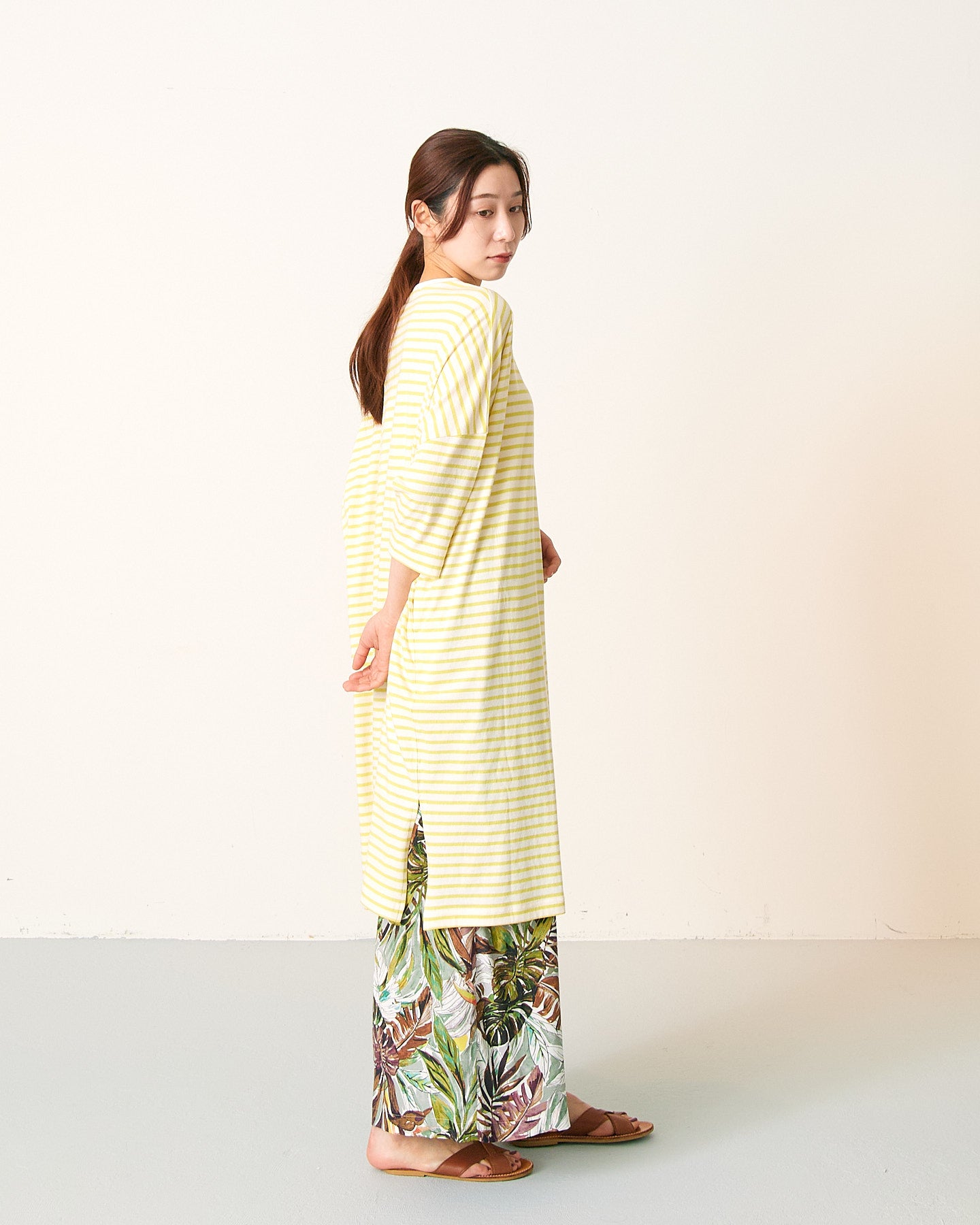 LILOU+LILY 30/1BORDER 6TH SLEEVE TEE ONE-PIECE DRESS 2501TS-0520