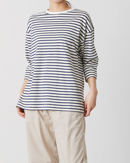 LILOU+LILY 30/1BORDER 6TH SLEEVE TEE 2501TS-0519
