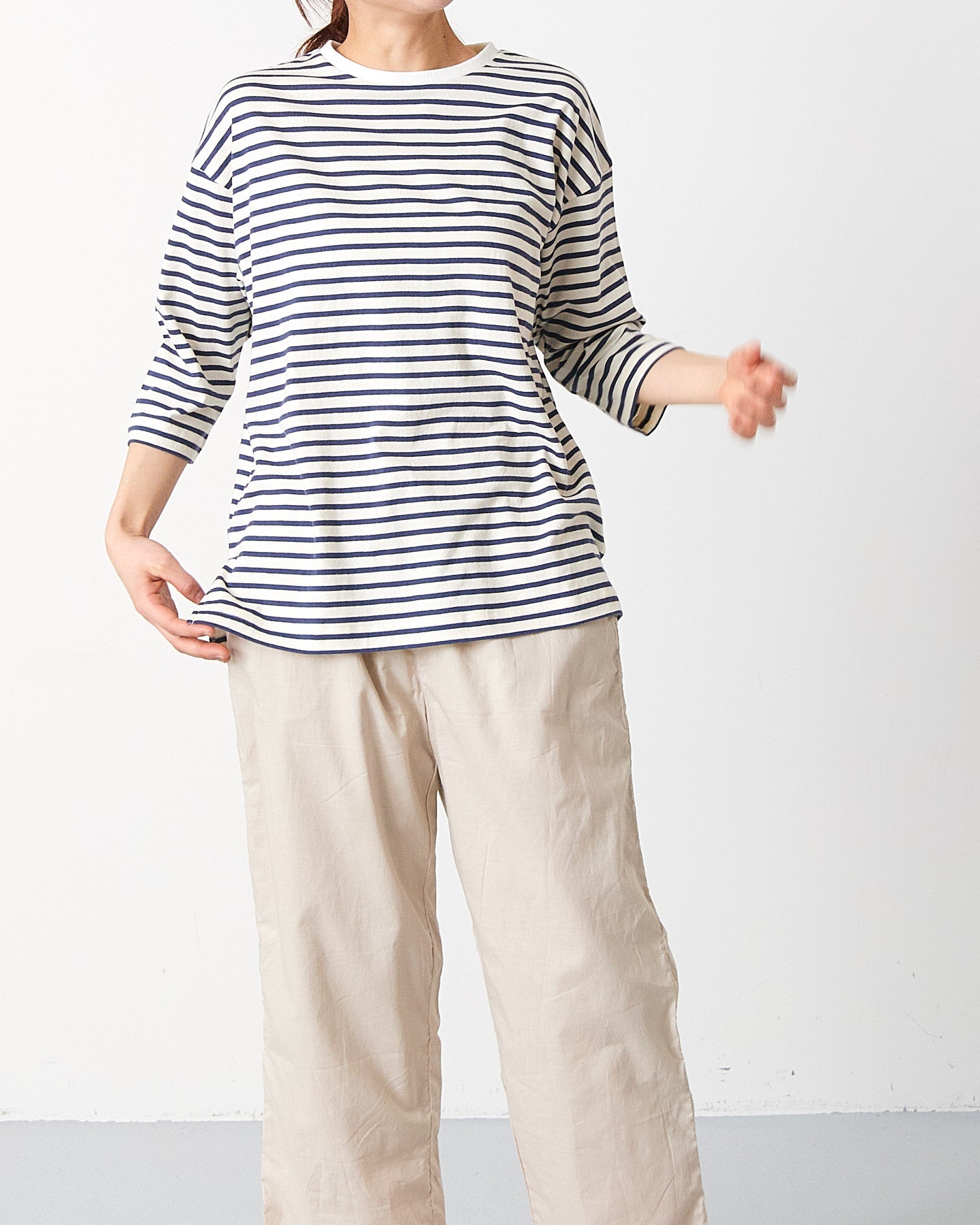 LILOU+LILY 30/1BORDER 6TH SLEEVE TEE 2501TS-0519