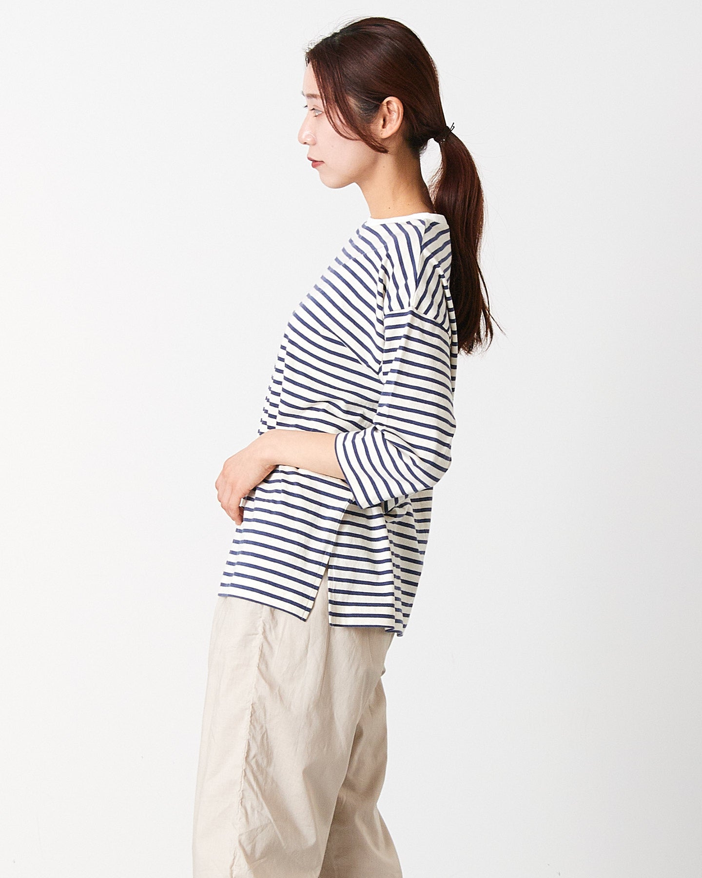 LILOU+LILY 30/1BORDER 6TH SLEEVE TEE 2501TS-0519