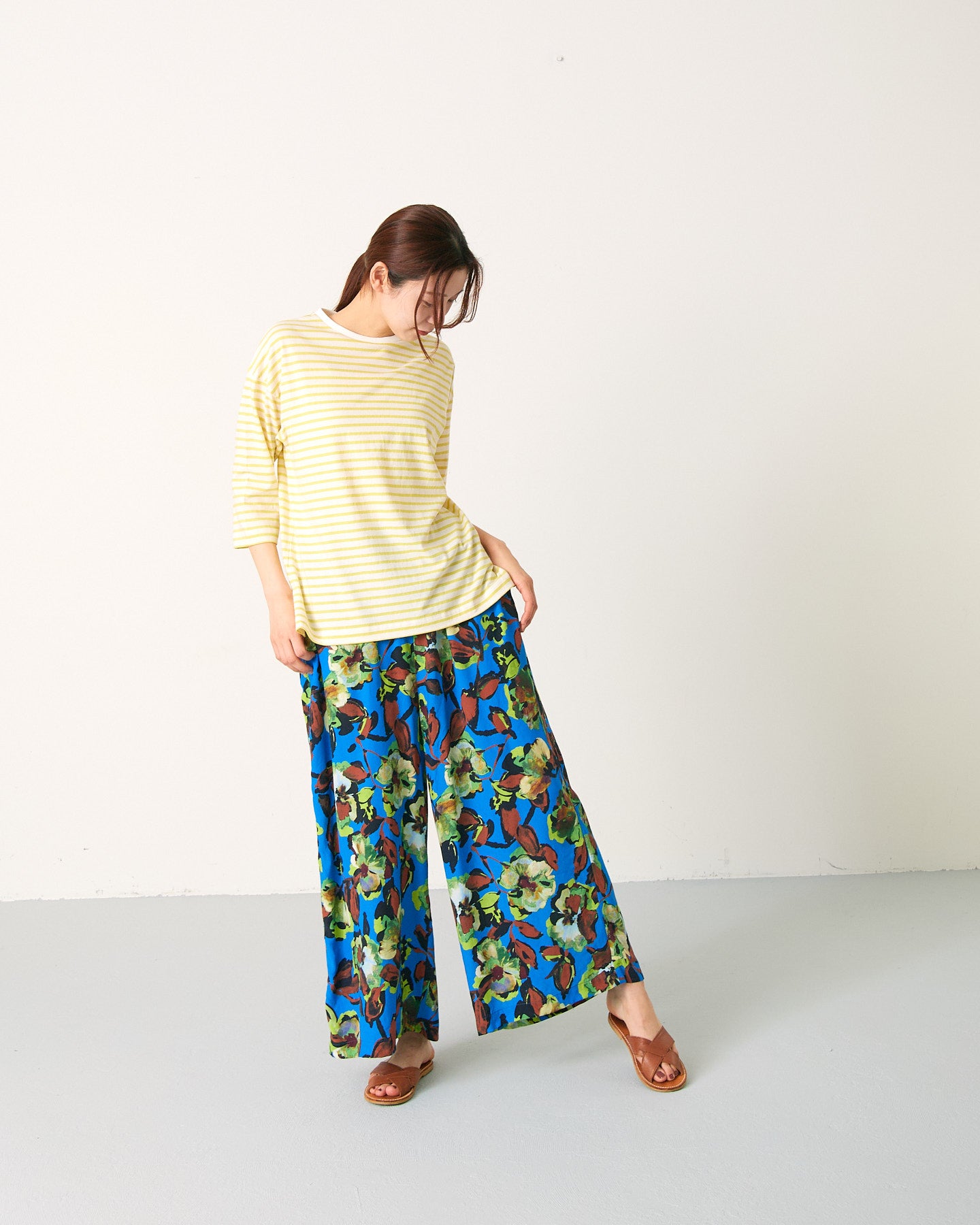 LILOU+LILY 30/1BORDER 6TH SLEEVE TEE 2501TS-0519