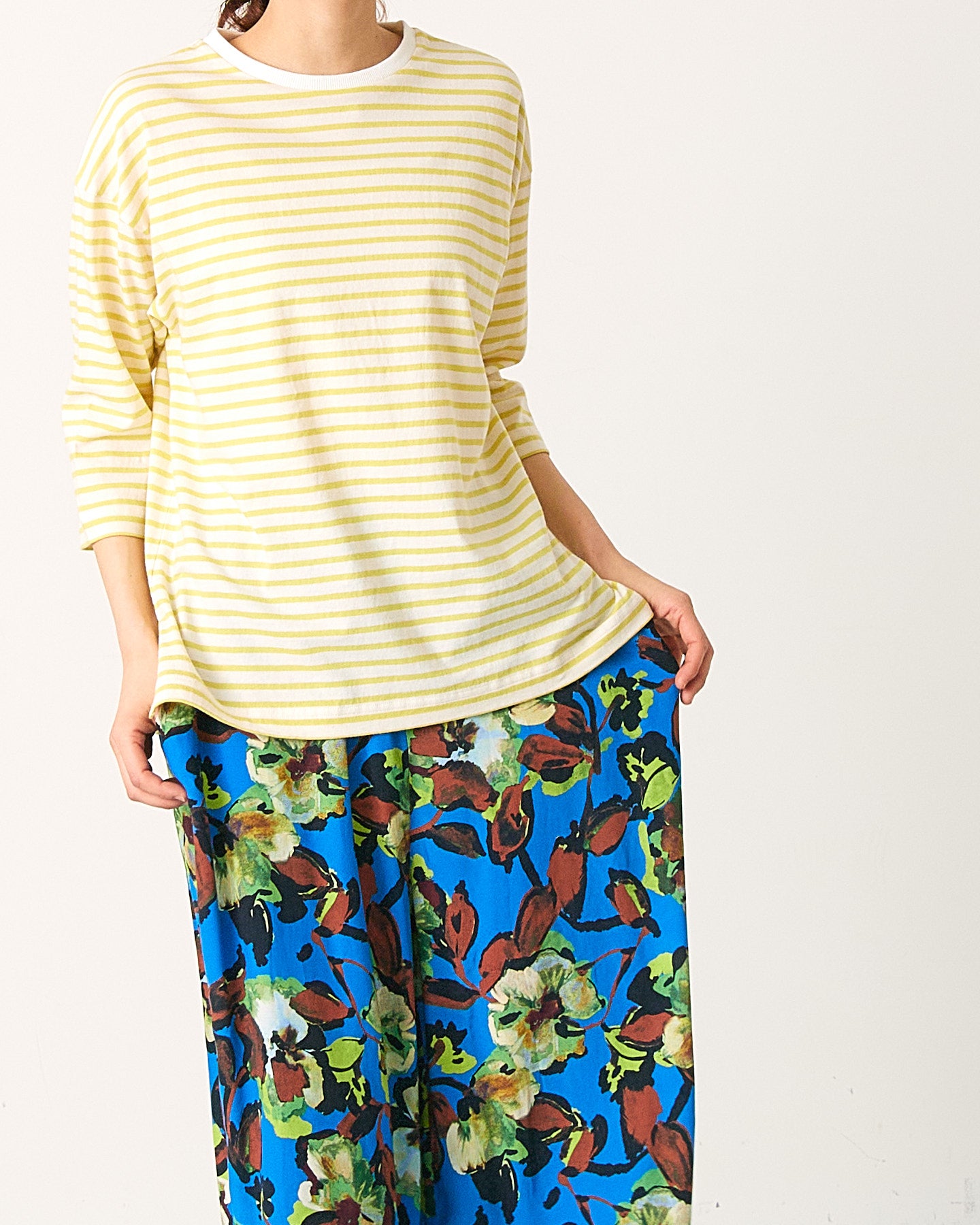 LILOU+LILY 30/1BORDER 6TH SLEEVE TEE 2501TS-0519