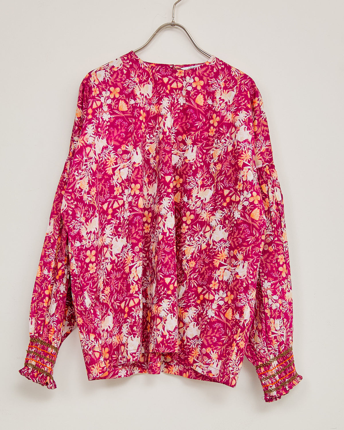 CAT FLOWER / HAND PRINTING SMOCKING BLOUSES 2604GH-0903 / LILOU&LILY ﾘﾙｱﾝﾄﾞﾘﾘｰ