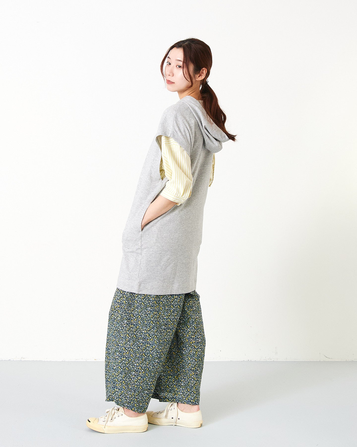 LILOU+LILY 40/20 MINI SWEAT HOODED LONG VEST 2501TS-0522