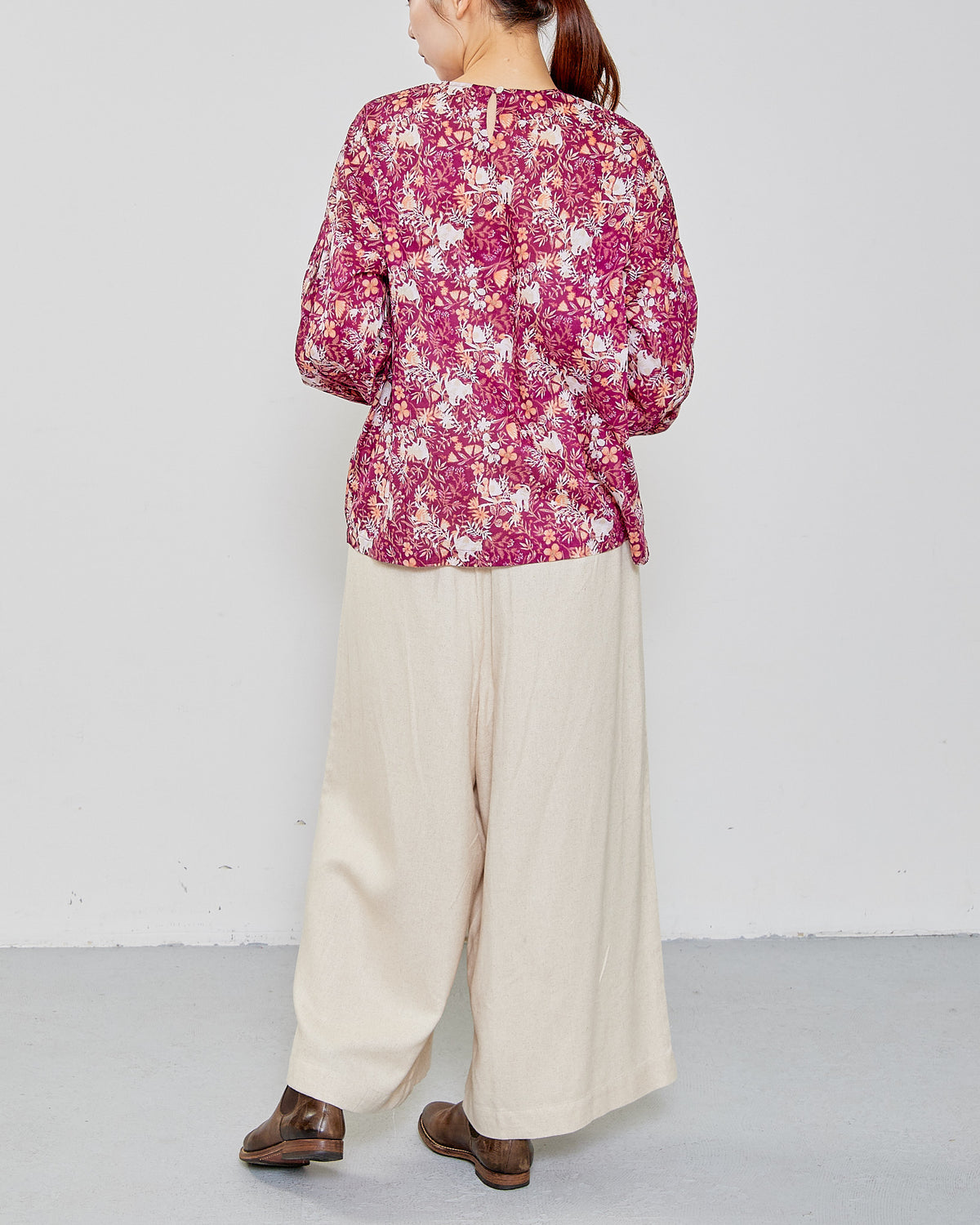 CAT FLOWER / HAND PRINTING SMOCKING BLOUSES 2604GH-0903 / LILOU&LILY ﾘﾙｱﾝﾄﾞﾘﾘｰ