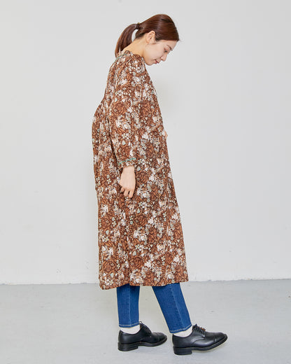 CAT FLOWER / HAND PRINTING SMOCKING ONE-PIECE DRESS 2604GH-0904 / LILOU&LILY ﾘﾙｱﾝﾄﾞﾘﾘｰ