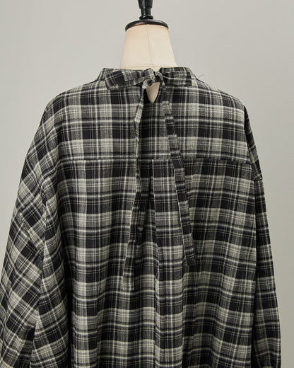 CHECK&STRIPE BACK RIBBON SHIRTS 2601007 / HIBINE