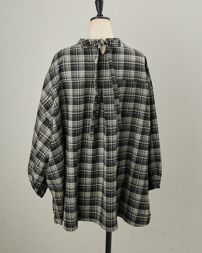 CHECK&STRIPE BACK RIBBON SHIRTS 2601007 / HIBINE