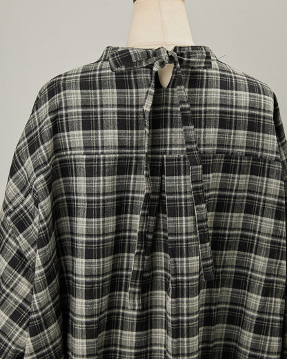 CHECK&STRIPE BACK RIBBON SHIRTS 2601007 / HIBINE
