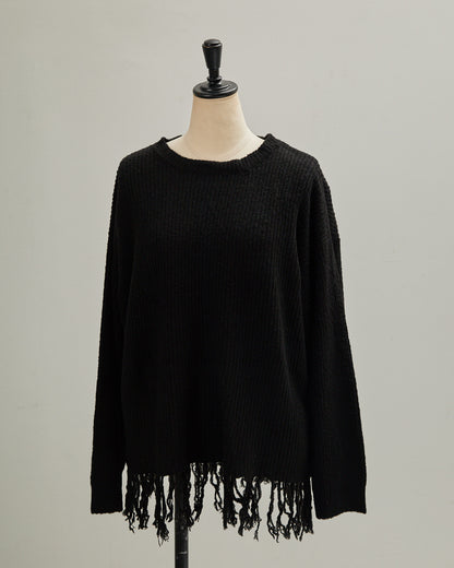 7GAUZE RIB KNIT FRINGE CREW 2601016 / HIBINE