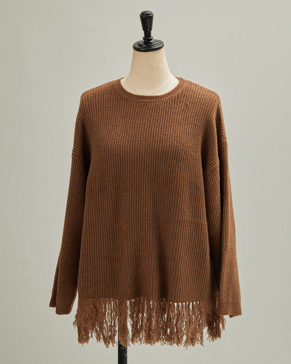 7GAUZE RIB KNIT FRINGE CREW 2601016 / HIBINE
