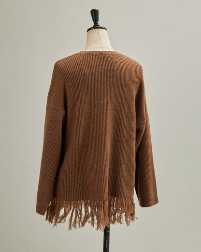 7GAUZE RIB KNIT FRINGE CREW 2601016 / HIBINE